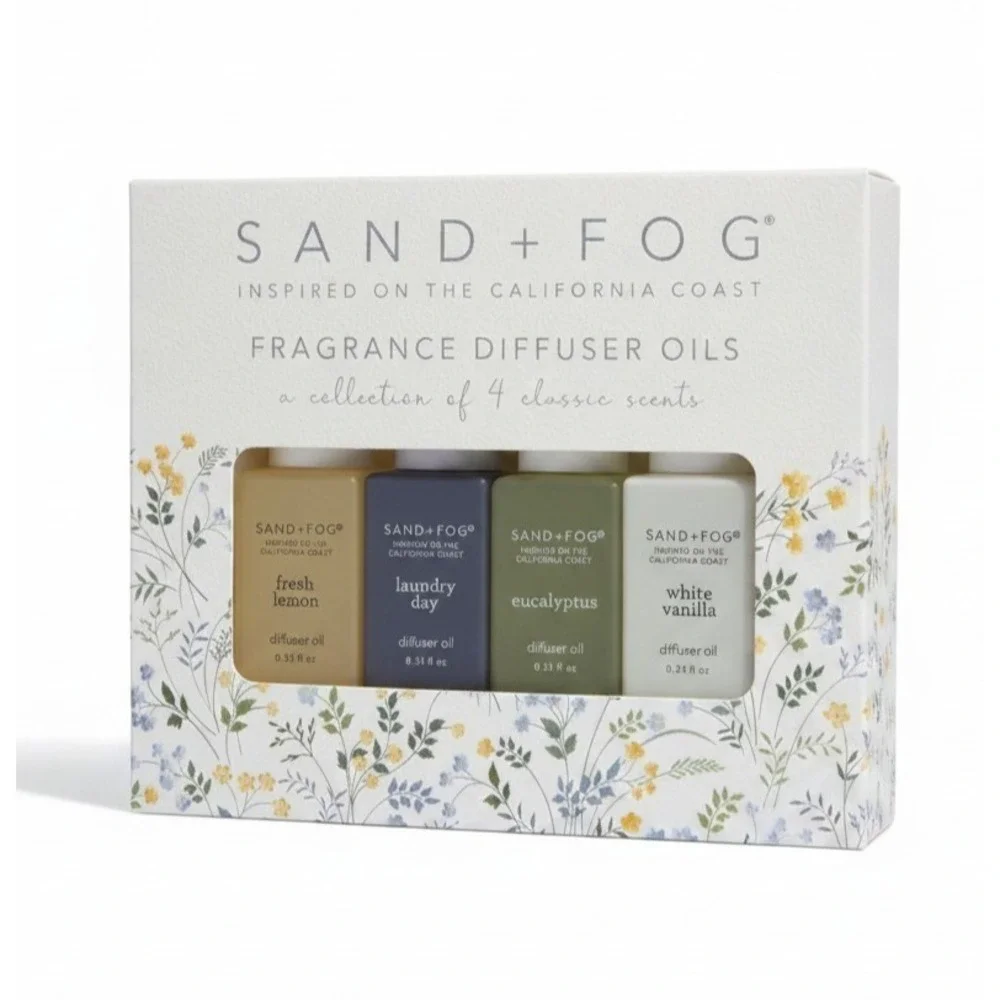 SAND + FOG Fragrance Diffuser Oil 4pk Lemon vanilla eucalyptus laundry day